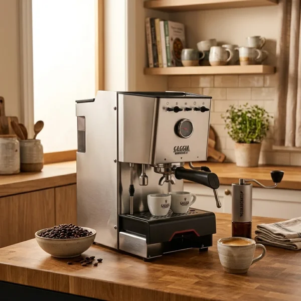 מכונת אספרסו גאג'יה קלאסיק GT R - מבט קדמי מלא המדגיש את העיצוב המודרני והקומפקטי למטבח הביתי.