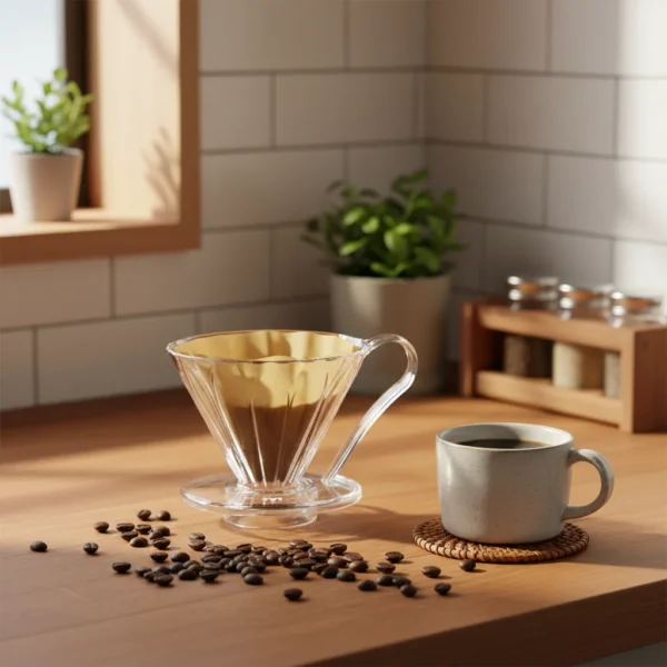 קאפק טריטן פלאוור דריפר 4 - מבט כולל על הדריפר השקוף והמעוצב מחומר טריטן עמיד, אידיאלי להכנת קפה פילטר איכותי.