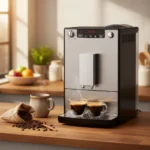 מכונת קפה אוטומטית Melitta Solo Silver - מבט חזיתי המדגיש את העיצוב הכסוף והקומפקטי, מתאים לכל מטבח.