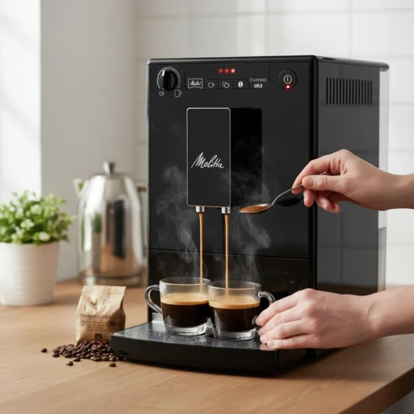 מכונת קפה אוטומטית Melitta Solo Pure Black - תקריב על פאנל השליטה האינטואיטיבי וצג ה-LED