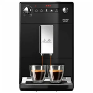 מכונת אספרסו אוטומטית Melitta Purista Series 300 שחורה מזווית קדמית, מכינה קפה