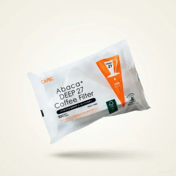 פילטר נייר לקפה Cafec Abaca+ Deep 27 - מבט צדדי המציג את זווית ה-27 מעלות הצרה והייחודית