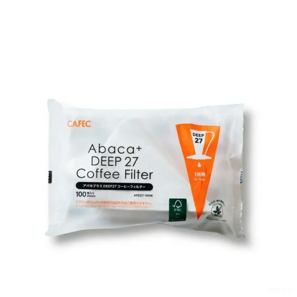 אריזת ניירות סינון לקפה Cafec Abaca+ Deep 27 - מבט חזיתי על הקופסה המקורית של המותג