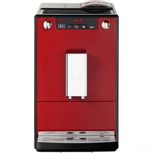 מכונת קפה אוטומטית Melitta Solo Chili Red בגימור אדום, מבט חזיתי על רקע לבן