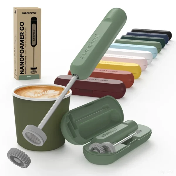 מבט צדדי על מקציף חלב subminimal NanoFoamer GO בעיצוב שחור אלגנטי ומודרני