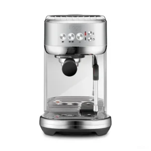 מכונת אספרסו Sage Bambino Plus (Breville) SES500 נירוסטה מוברשת במבט חזיתי על רקע לבן