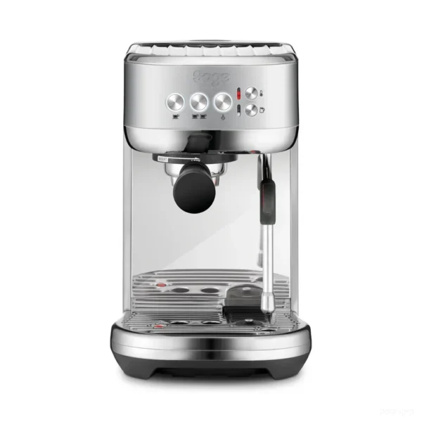 מכונת אספרסו Sage Bambino Plus (Breville) SES500 נירוסטה מוברשת במבט חזיתי על רקע לבן