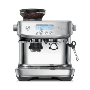 מכונת אספרסו Sage Barista Pro (Breville) SES878 נירוסטה מוברשת במבט חזיתי על רקע לבן
