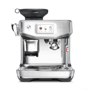 מכונת אספרסו Sage Barista Touch Impress (Breville) SES882 בנירוסטה מוברשת במבט חזיתי על רקע לבן