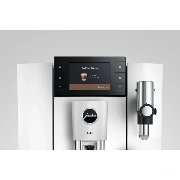 מסך צבעוני 3.5 אינץ' עם פונקציית Coffee Timer במכונת קפה Jura E8 Piano White (ED)