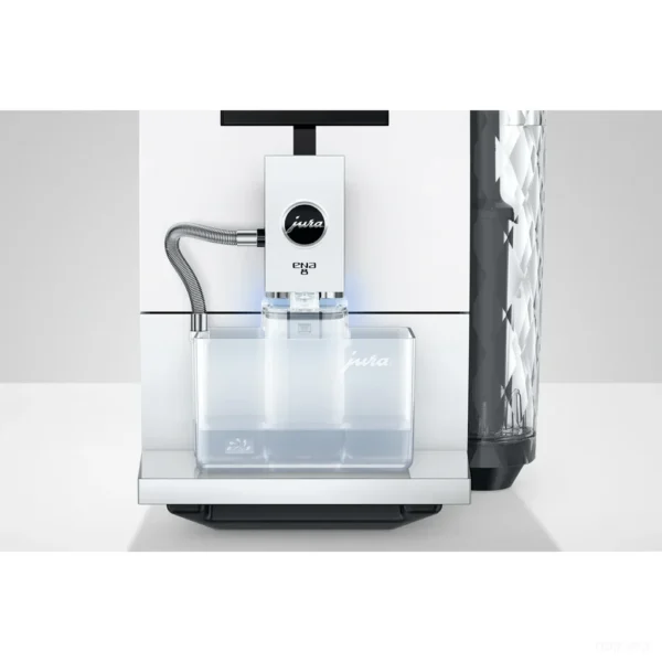 מכונת קפה אוטומטית Jura ENA 8 Full Nordic White - מיכל וצינור לניקוי מערכת החלב מחוברים למכונה