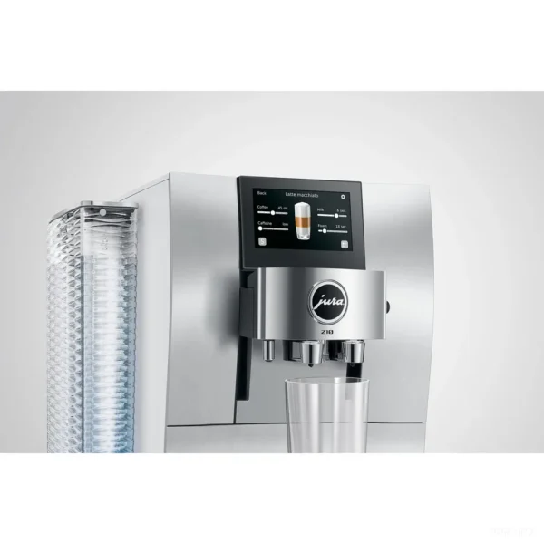 מכונת קפה Jura Z10 Aluminium White - מערכת החלב HP3 בפעולה מול מסך המגע