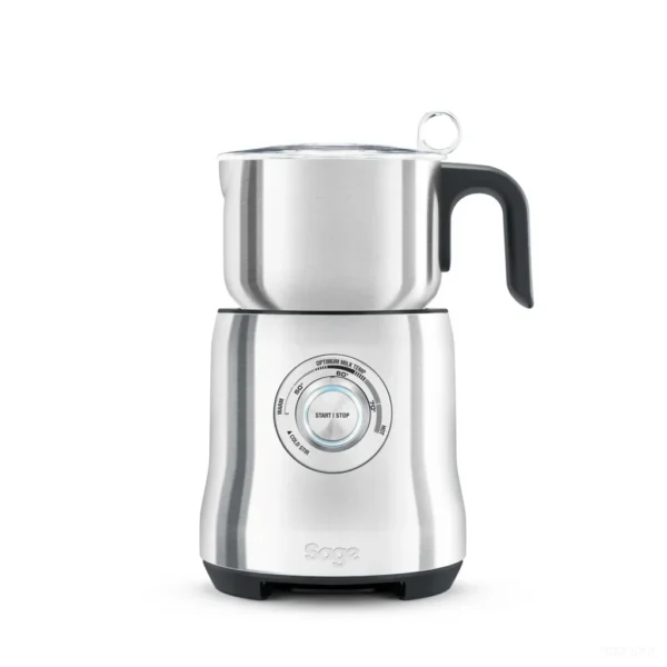 מקציף חלב Sage Milk Café (Breville) SMF600 בנירוסטה מוברשת, מבט חזיתי על רקע לבן עם חוגת הטמפרטורה